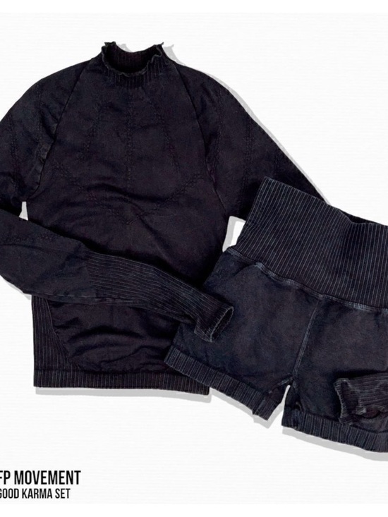 FP Movement by Free People Other - FP MOVEMENT GOOD KAMRA SET HIGH-NECK LAYER + RUNNING SHORTS IN WASHED BLACK XS/S